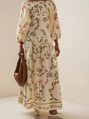 Agua Bendita Women's Natural Senlis Oasis Off-the-shoulder Linen Maxi Dress